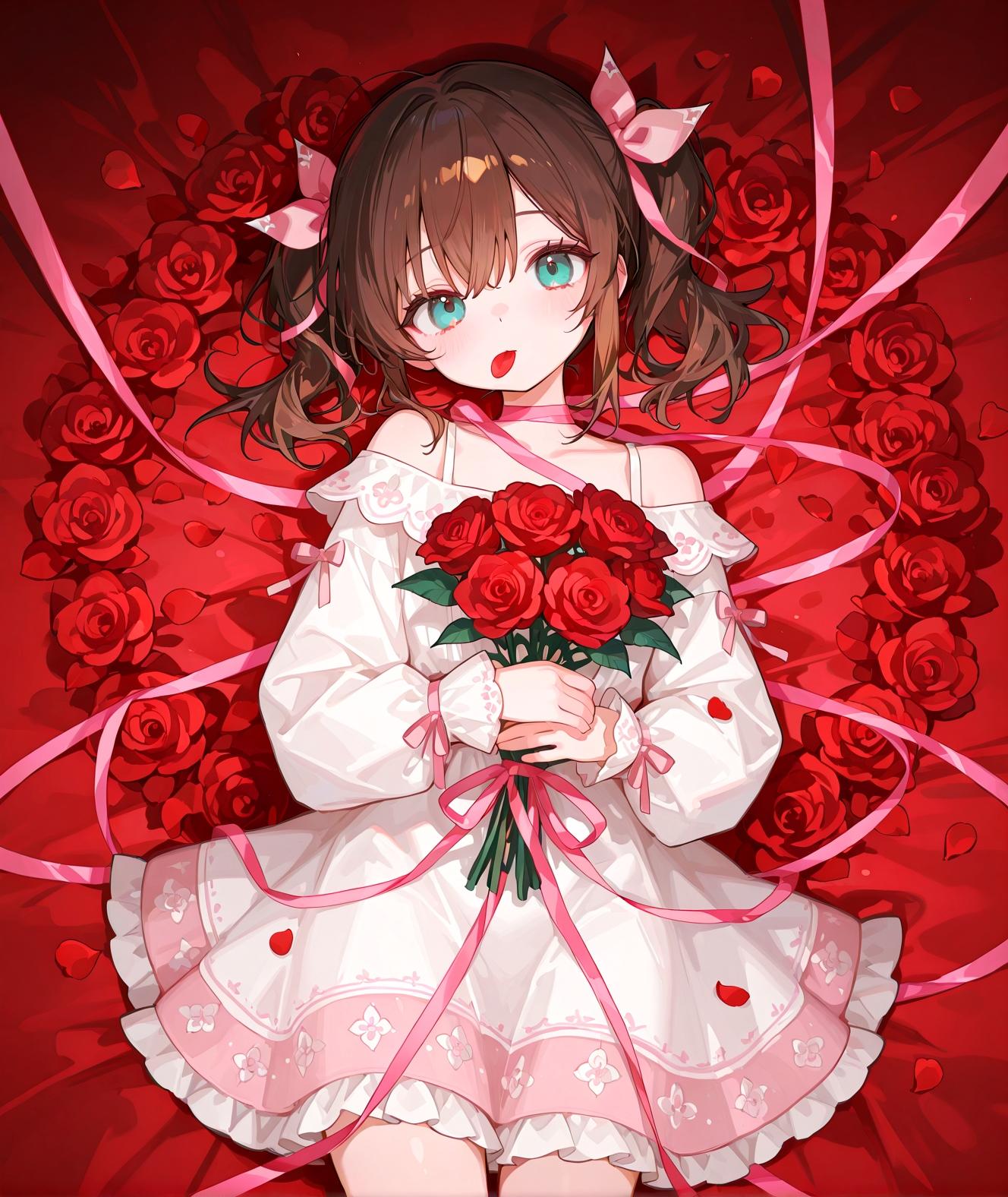 薔薇の花束と少女 | の人気AIイラスト・グラビア