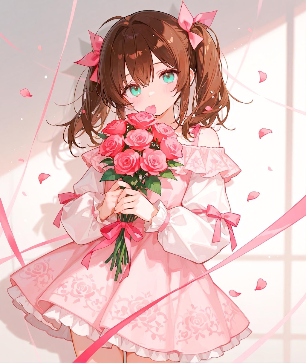 薔薇の花束と少女