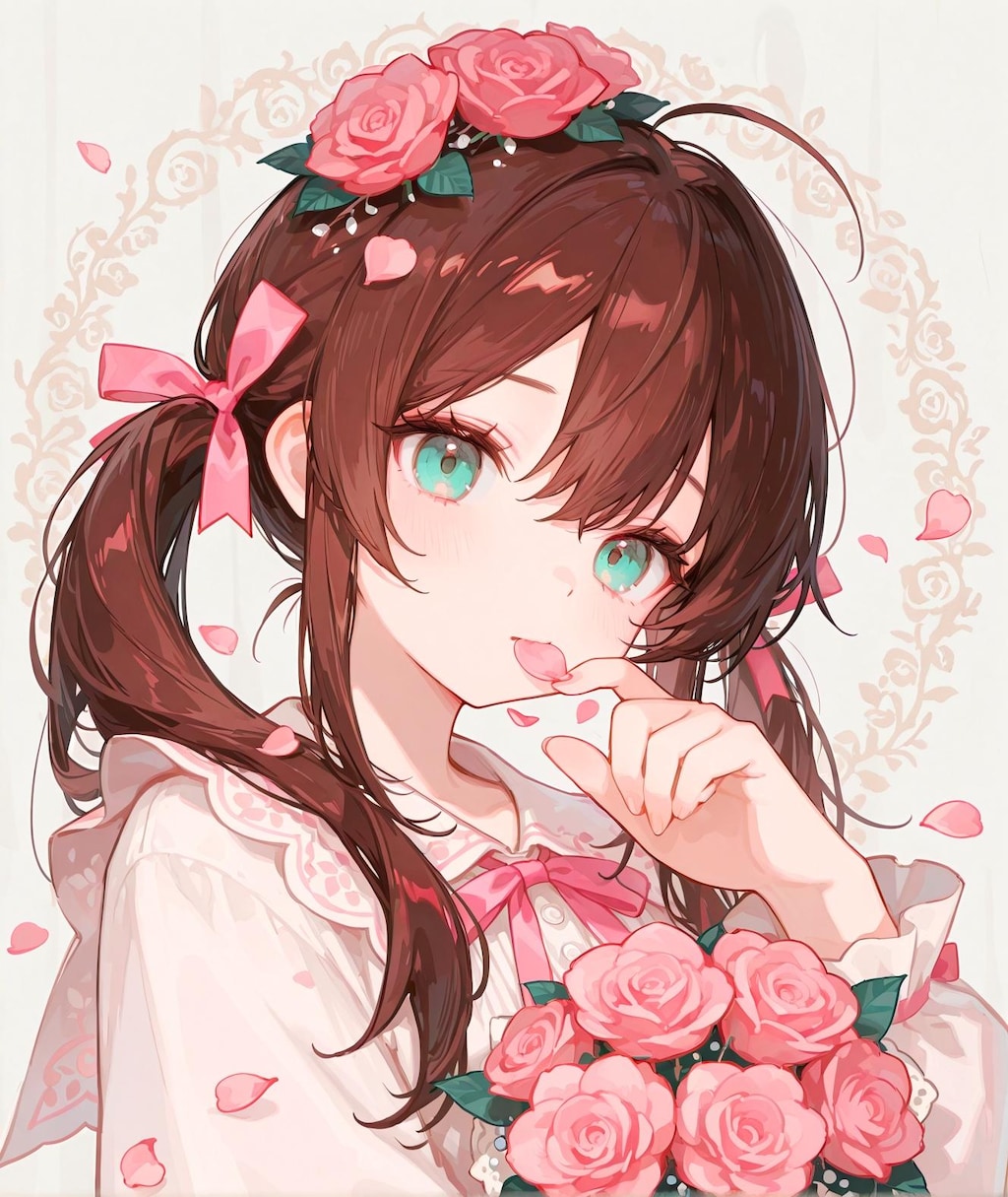 薔薇の花束と少女