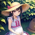 麦わら帽子に可愛いワンピース姿の身籠り少女 3枚目