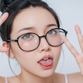 変態メガネ彼女は色んな角度でピースをする「今日はたくさん出してね♡嬉しくて自然にピースしちゃう♡」 2枚目
