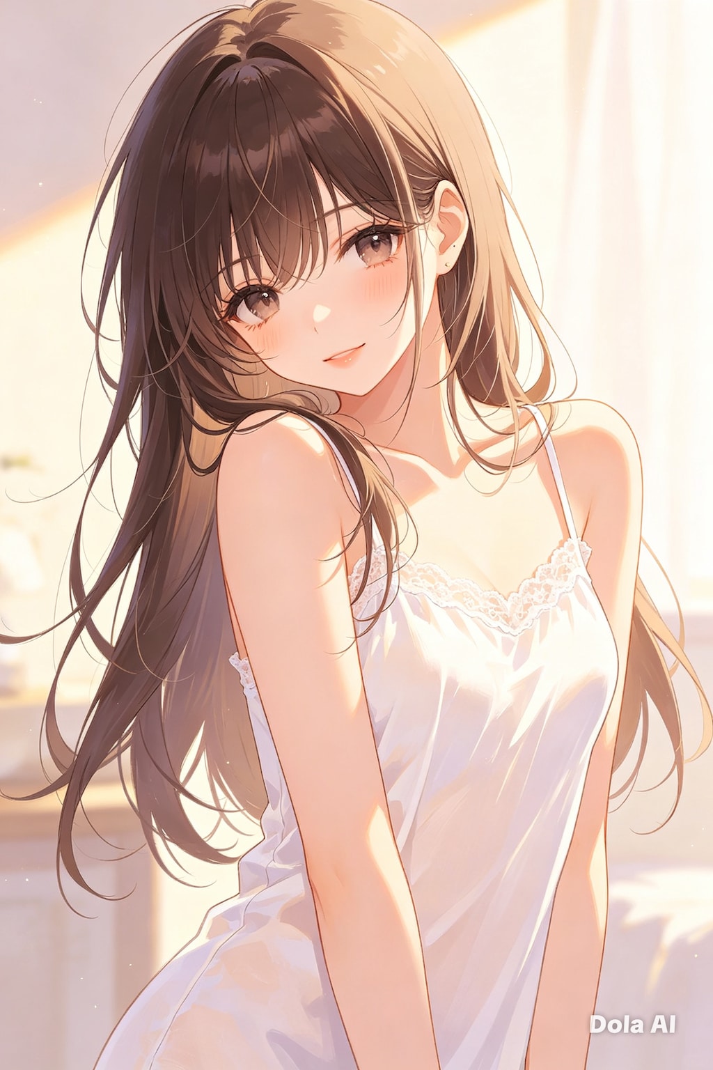 女の子、アニメ風のイラスト、キャミソール(2)