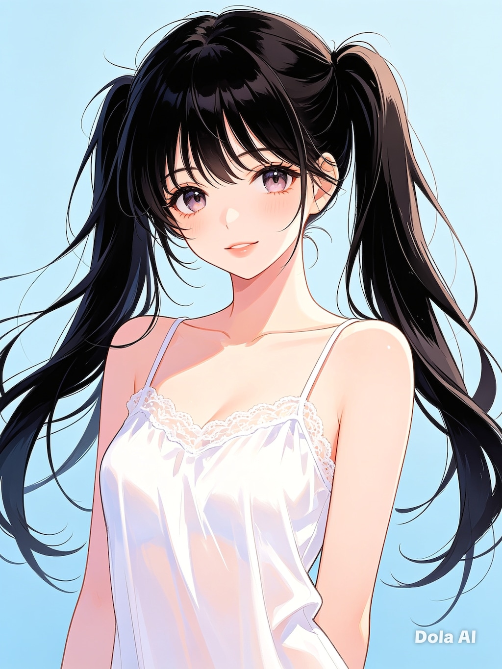 女の子、アニメ風のイラスト、キャミソール(2)