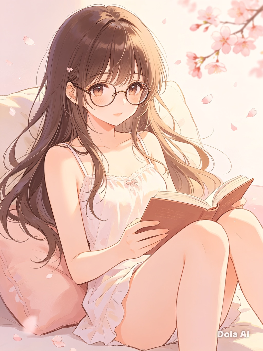 女の子、アニメ風のイラスト、キャミソール(2)