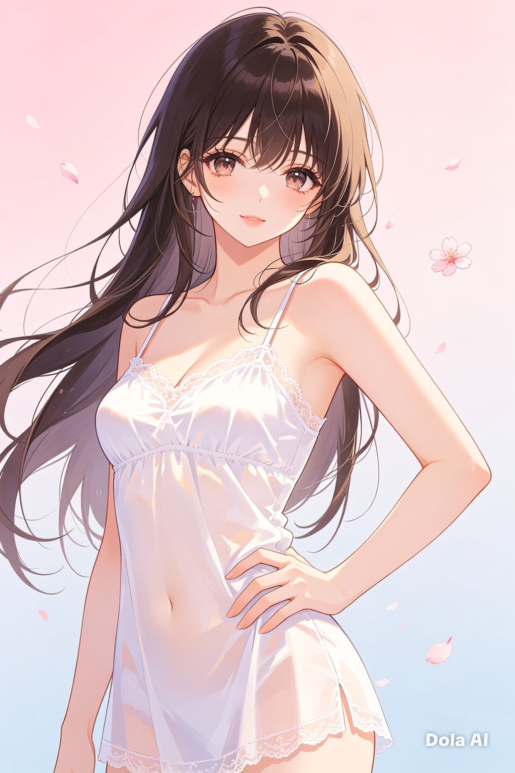 女の子、アニメ風のイラスト、キャミソール(2)