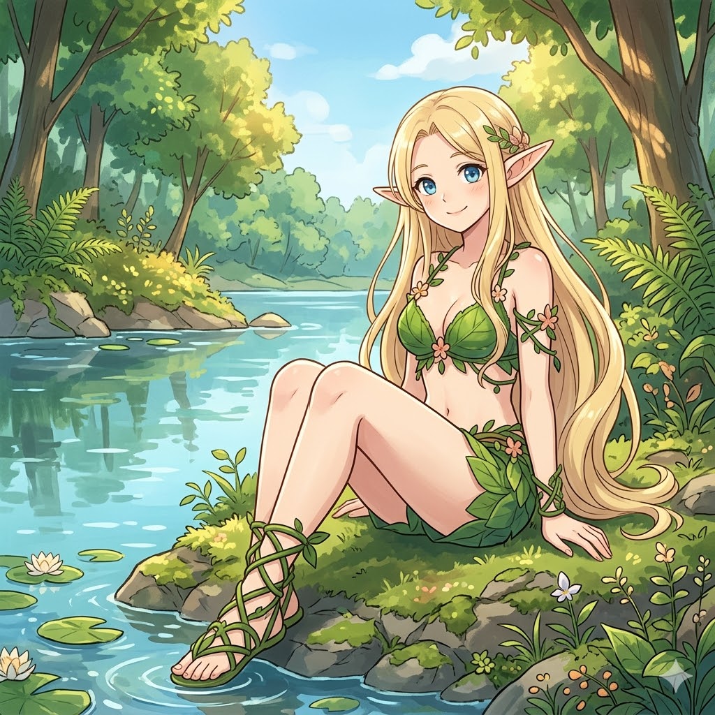 葉っぱビキニのエルフの女の子