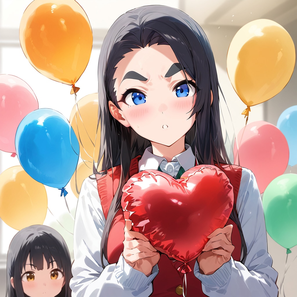 太い眉の女子高生と風船 | の人気AIイラスト・グラビア