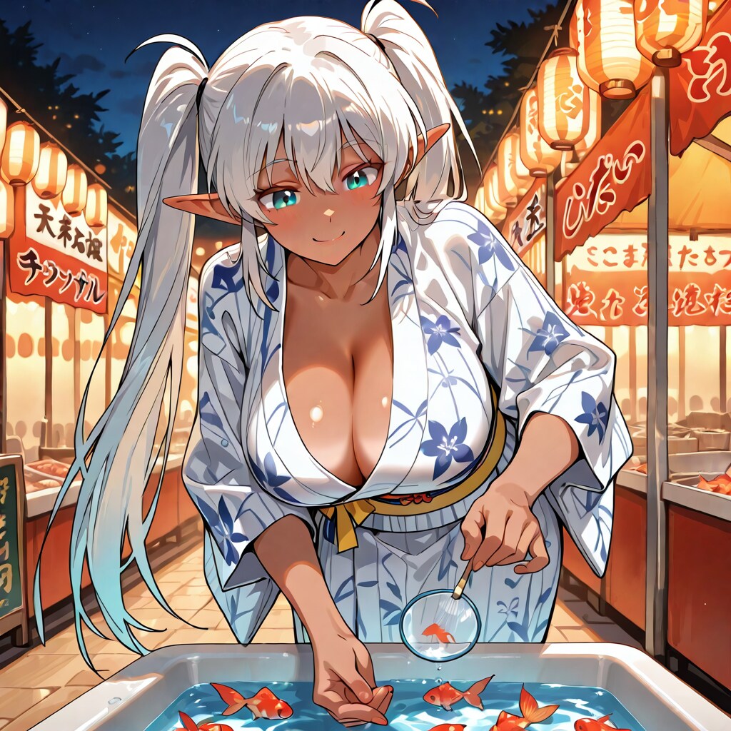 浴衣のエルフ娘