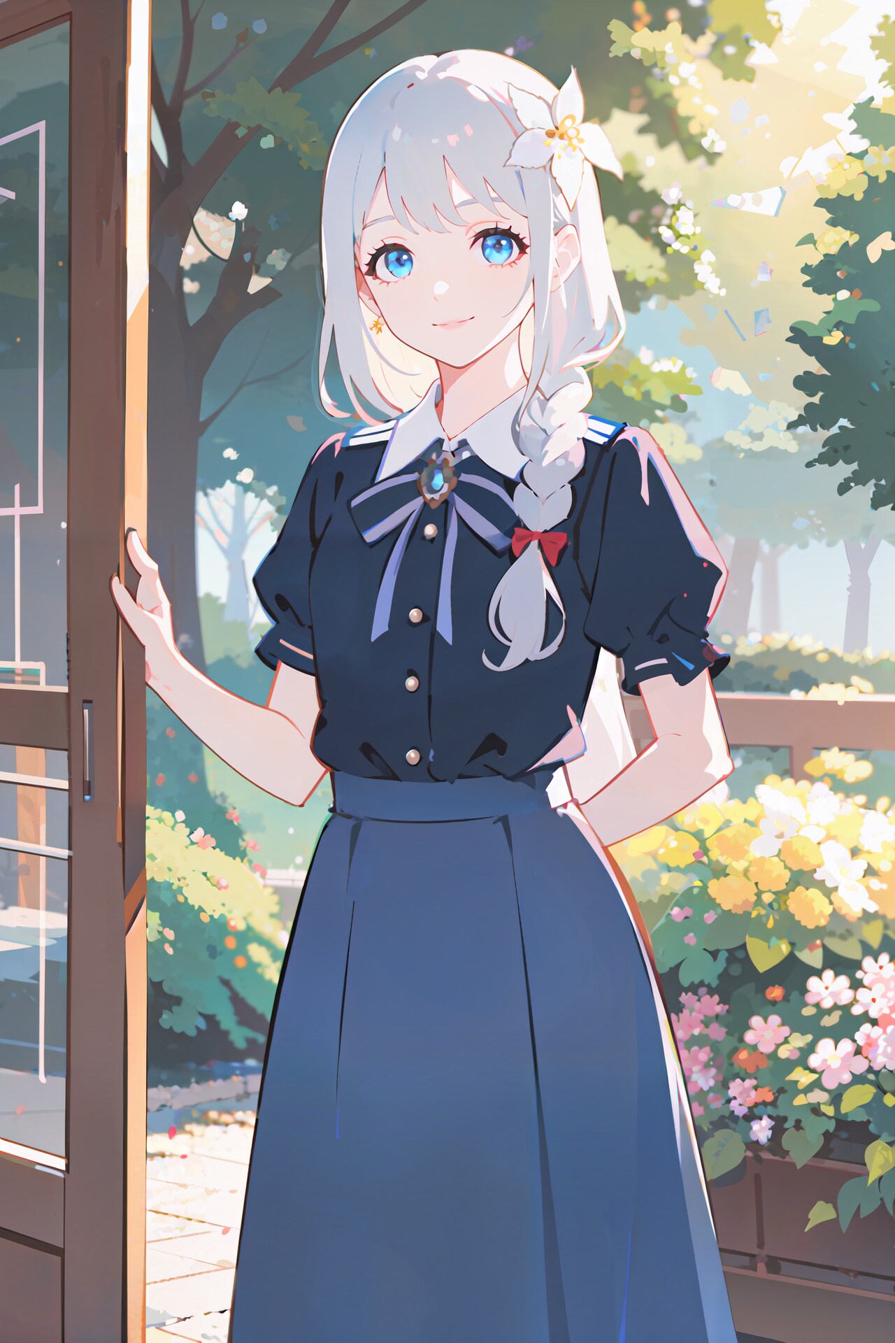 ドアの前で