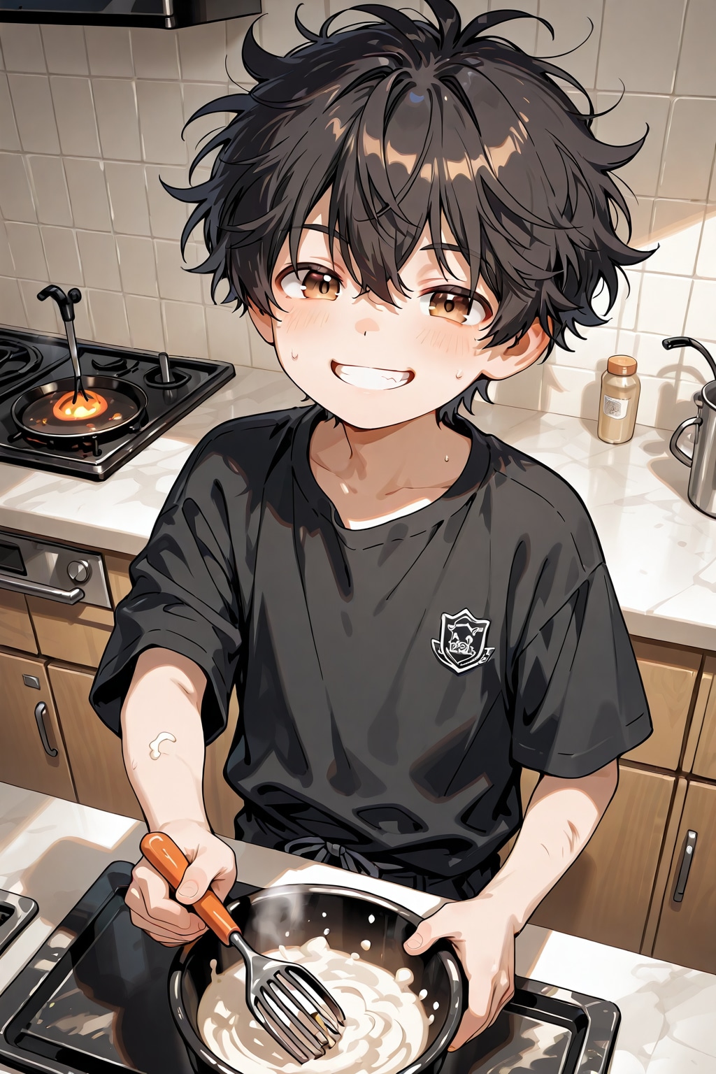 料理をする少年