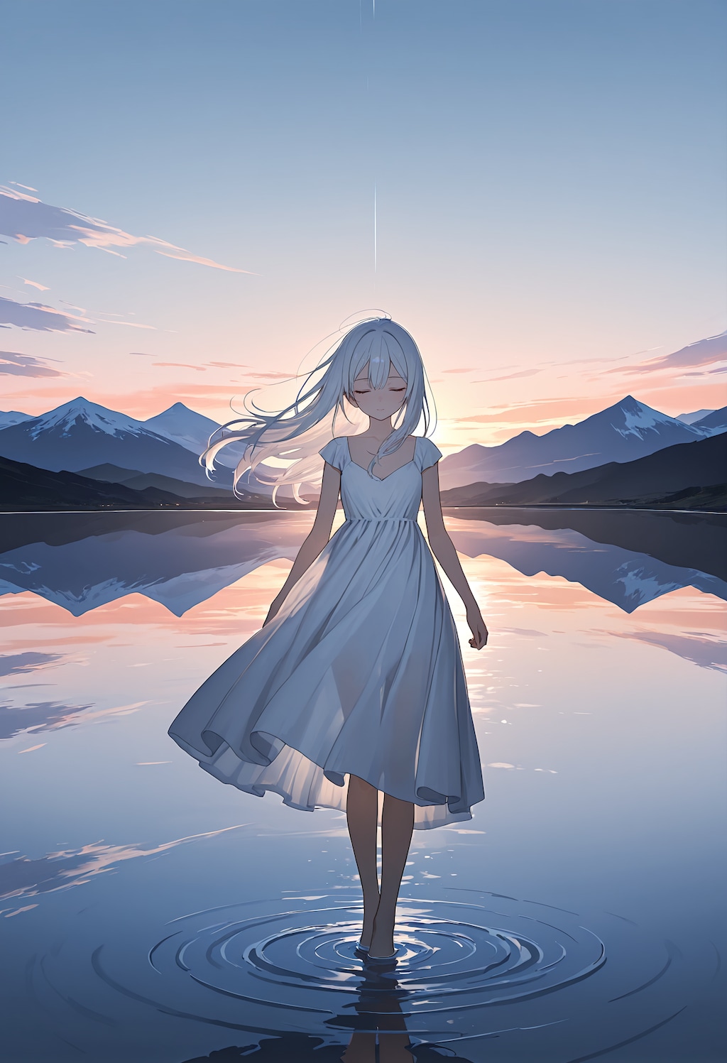 夜明けの境界線に立つ少女