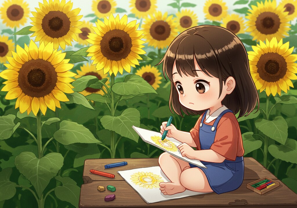 ヒマワリのある風景48・写生