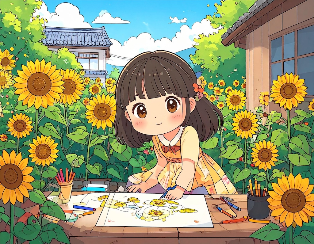 ヒマワリのある風景48・写生