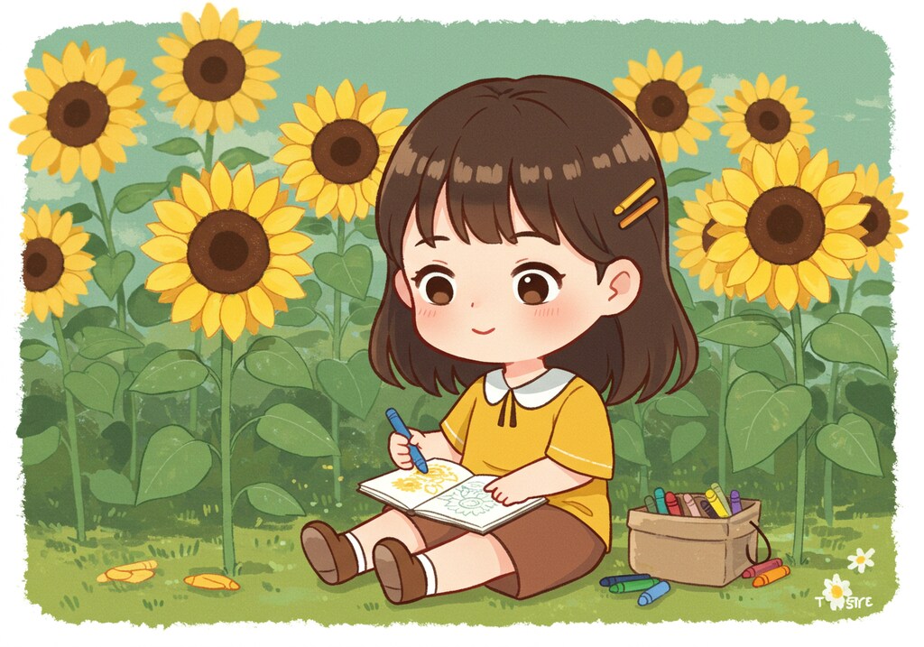 ヒマワリのある風景48・写生