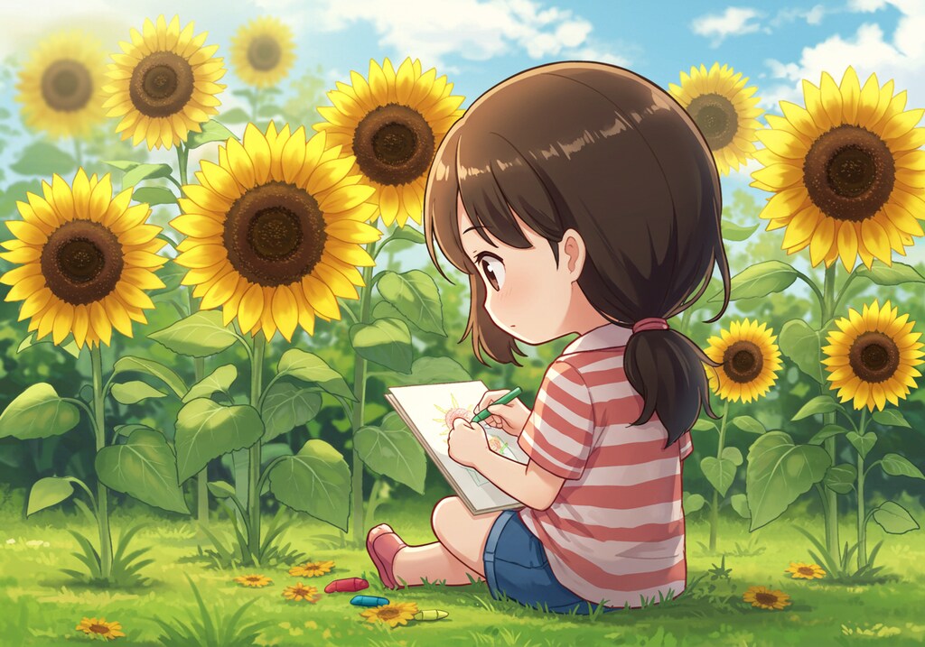 ヒマワリのある風景48・写生