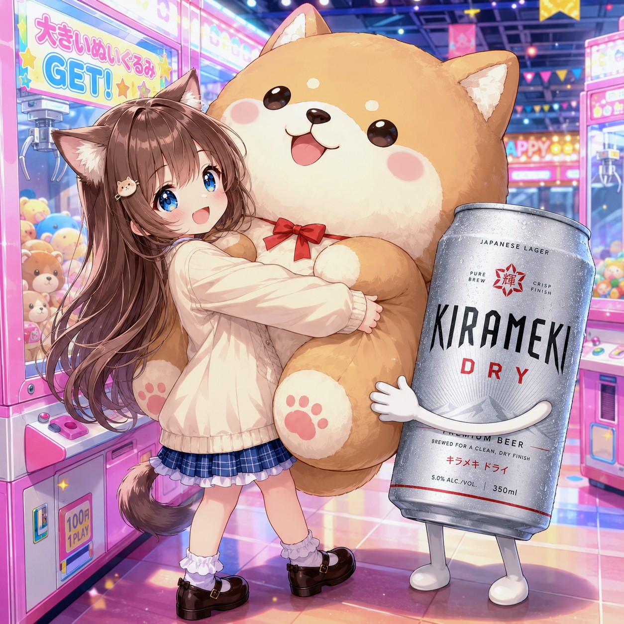 大きなぬいぐるみを抱きしめる小さな女の子