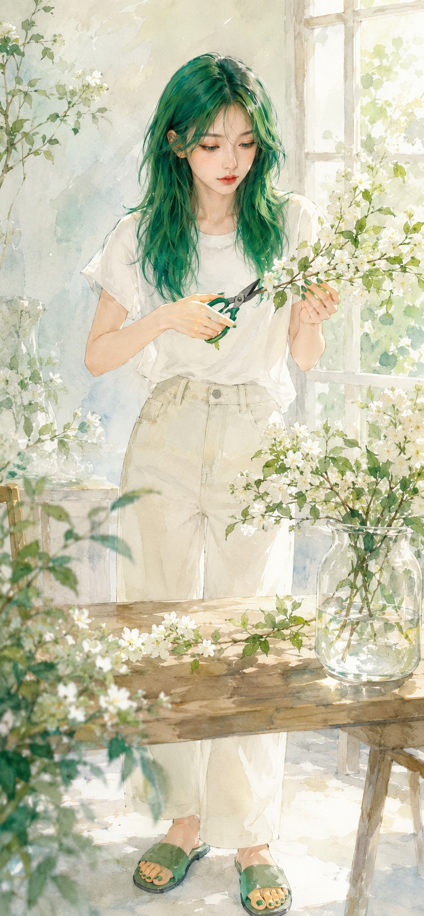 花を生ける緑ちゃん♪