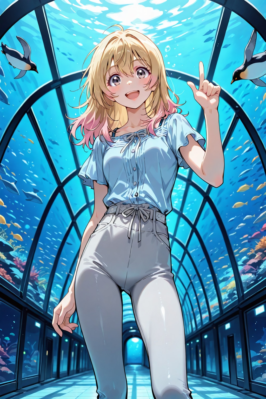 ねぇお父さん！見て見て！ペンギンさんたち空飛んでるみたい！