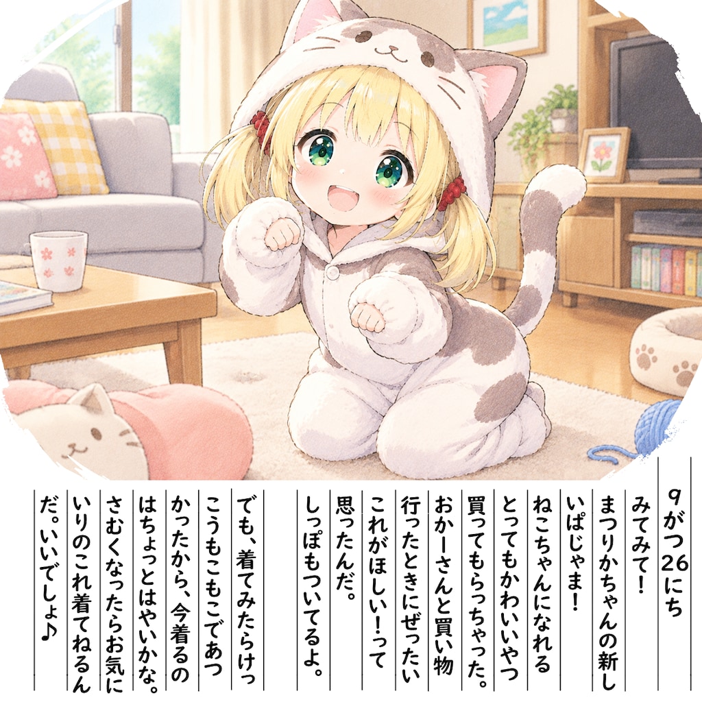 【絵日記】ねこちゃんぱじゃま♪