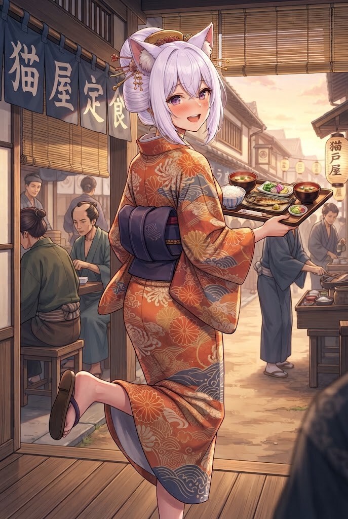 定食屋の看板娘の着物のシス | の人気AIイラスト・グラビア