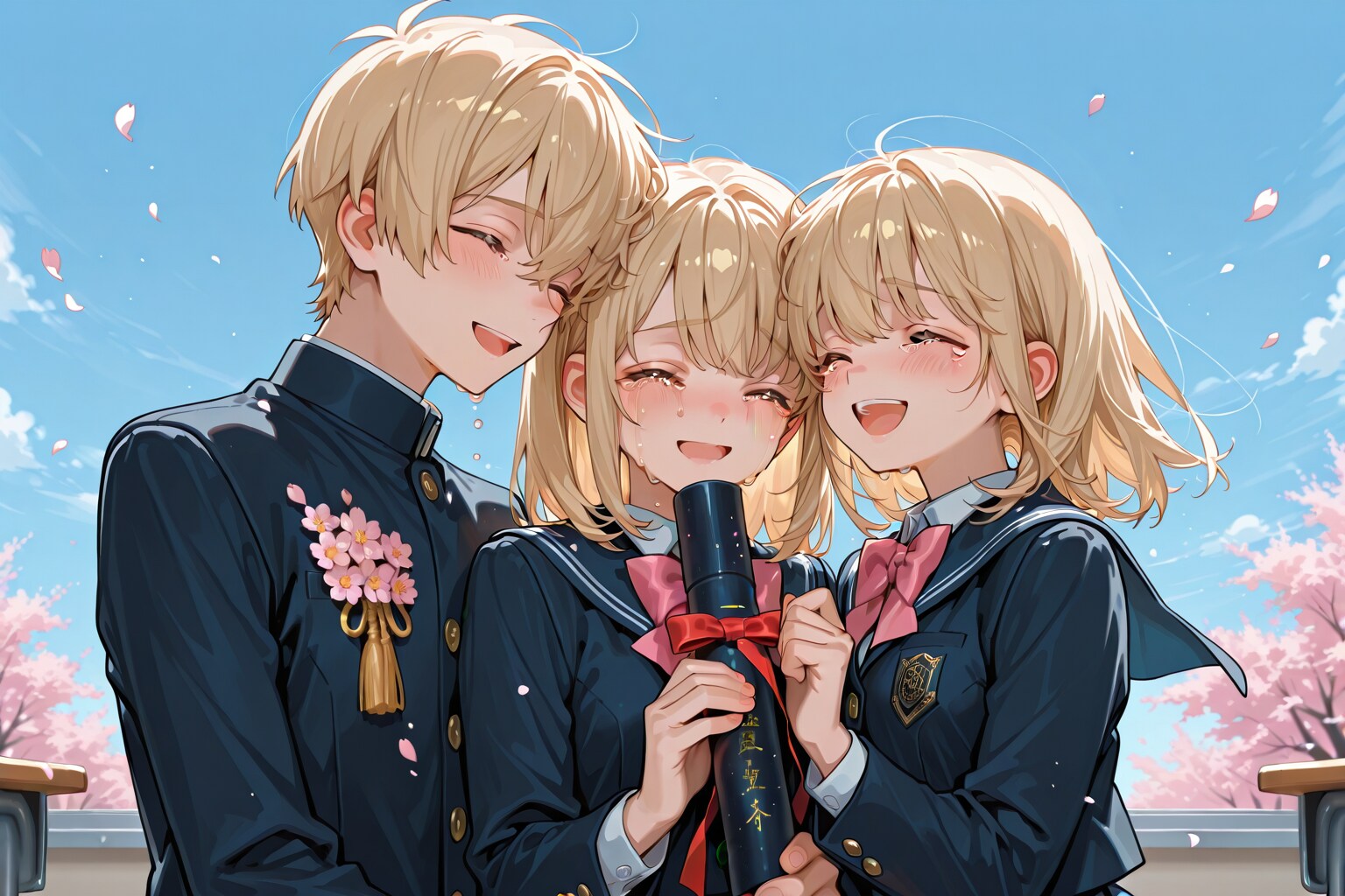 卒業式の姉と弟と妹