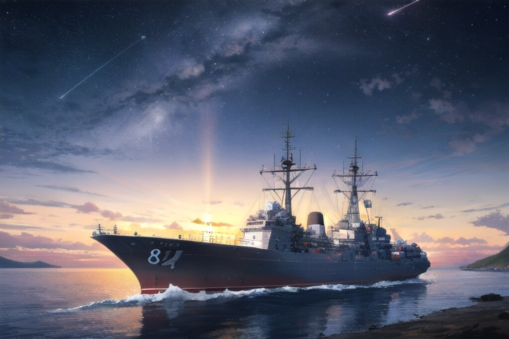 軍艦と星空