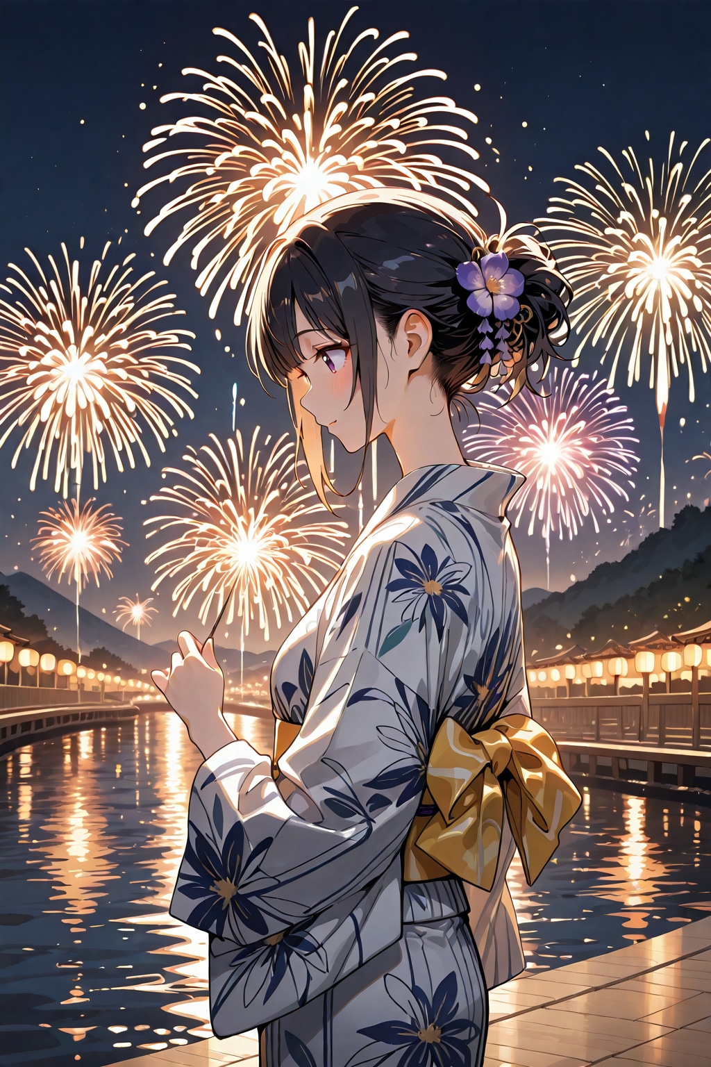 花火と浴衣美人