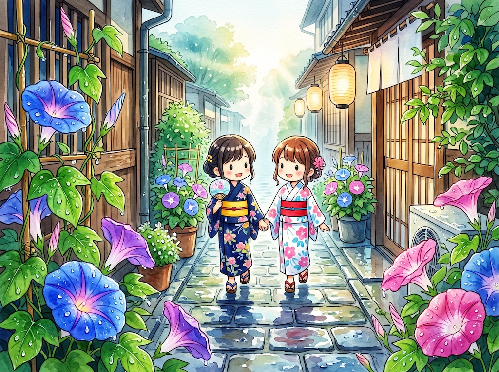 朝顔の濡れた朝