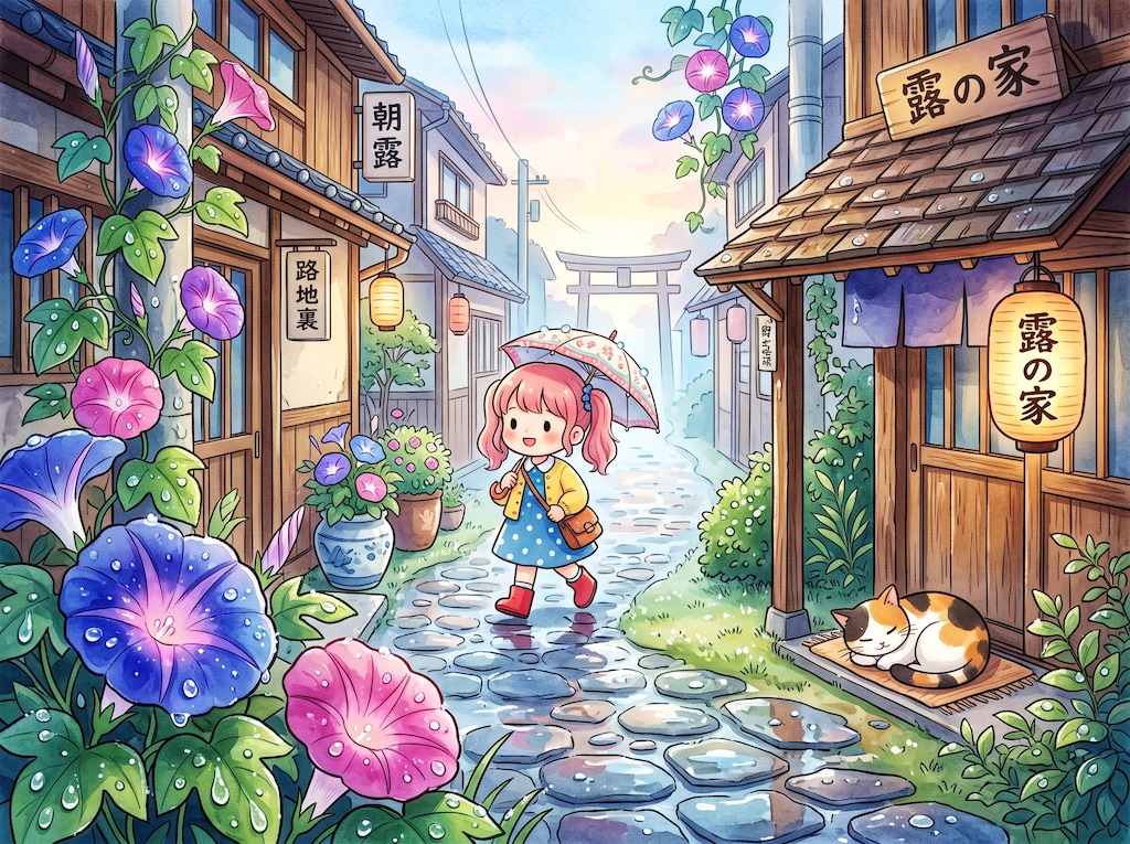 朝顔の濡れた朝