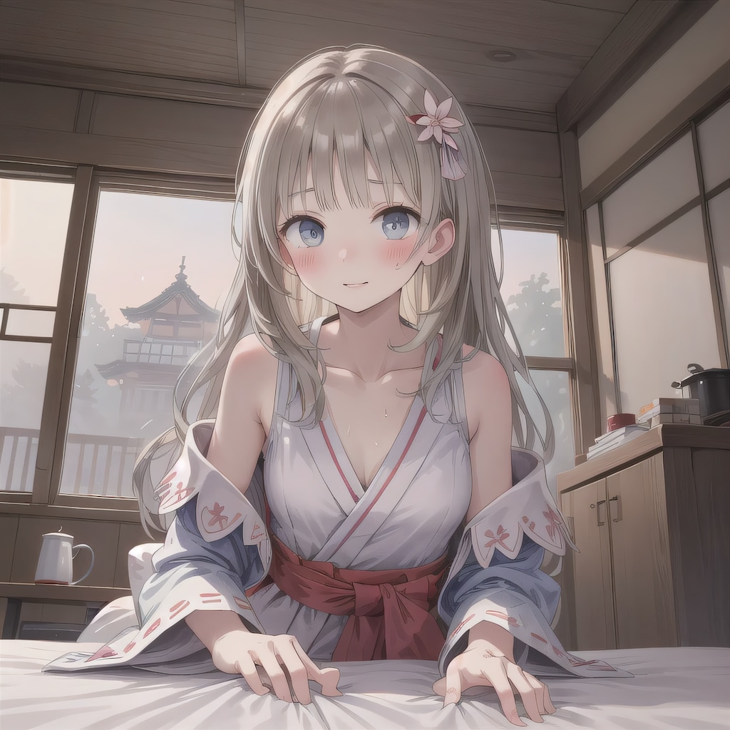 灰髪ロングで巫女服の少女２