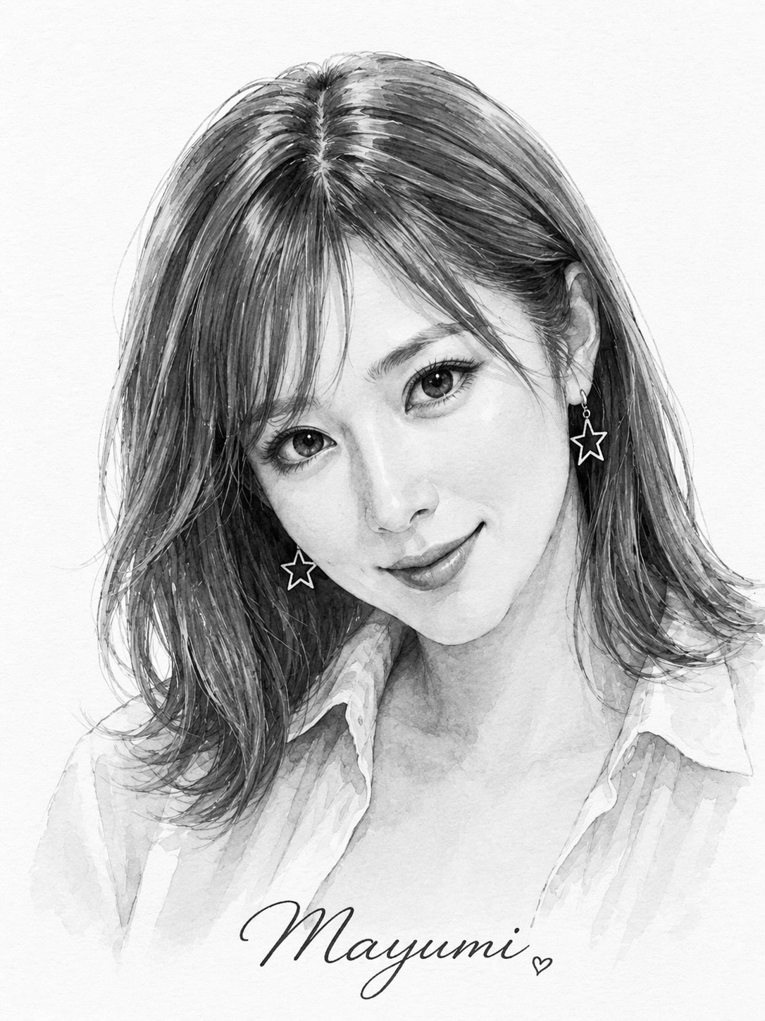 鉛筆画　鼻ノ水プロダクション所属AIモデル　まゆみさん