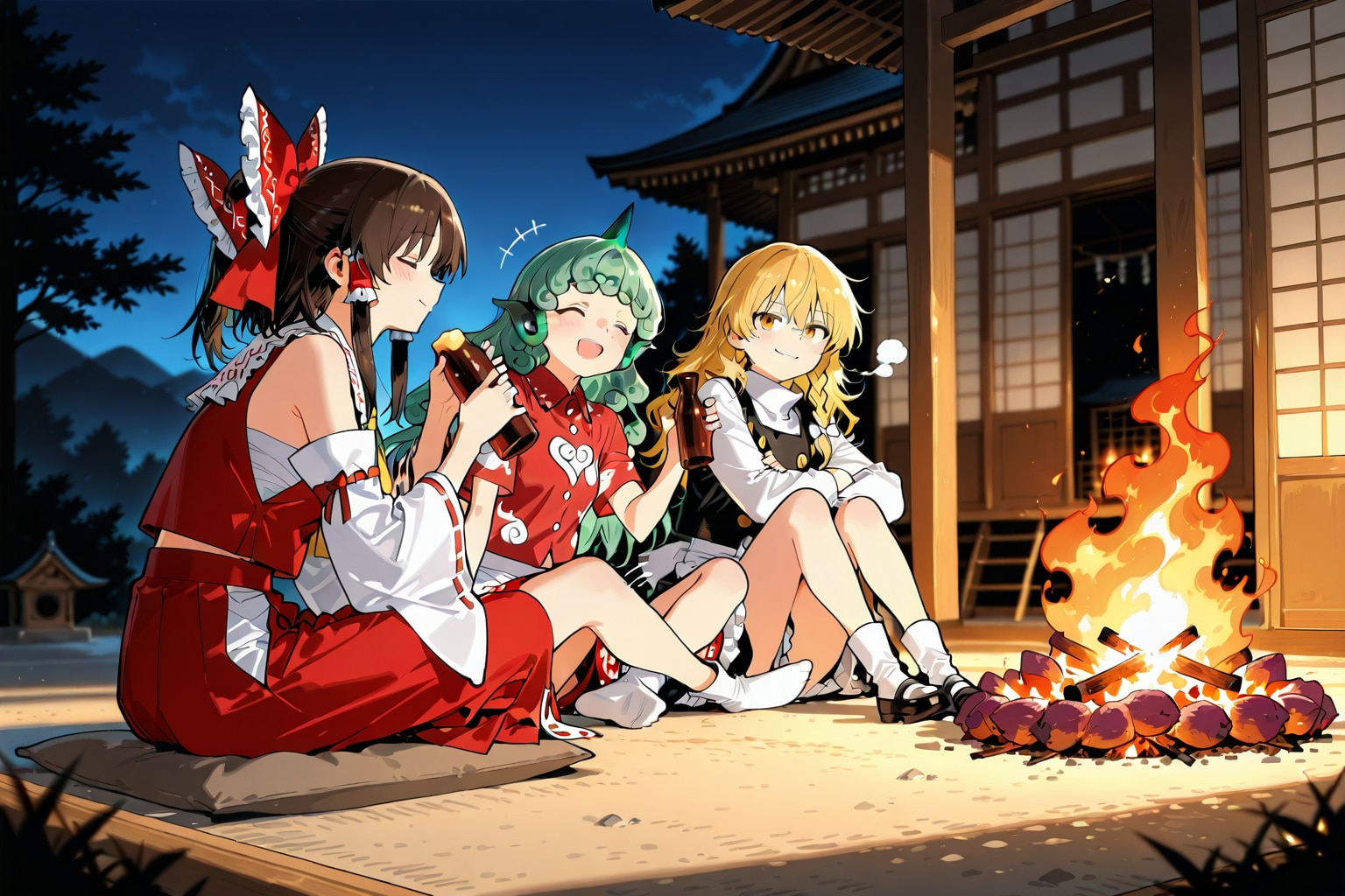 博麗神社の夜咄「縁側にいた気配」 | の人気AIイラスト・グラビア