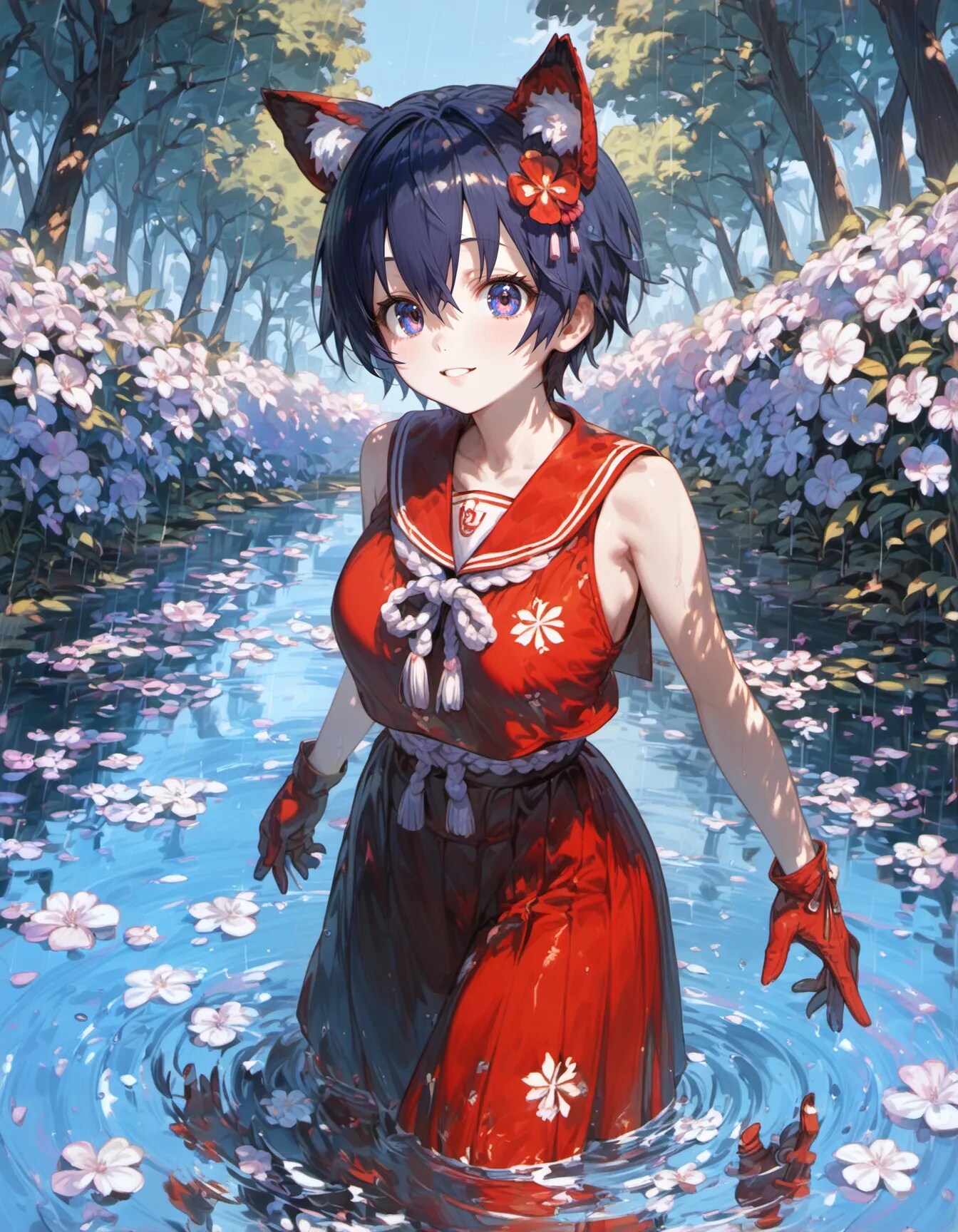 Wading Through the Petal Stream | の人気AIイラスト・グラビア