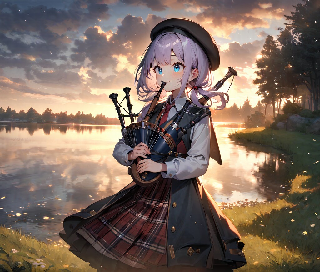 黄昏の湖畔にて