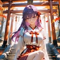 間桐桜、紅葉舞う神社の石段で。隣どうぞ、と巫女装束で微笑む 4枚目