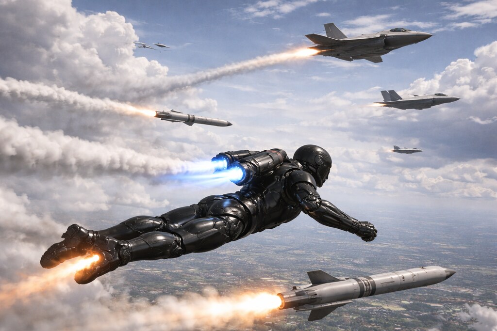 重装ロボットとF35の戦闘シーン