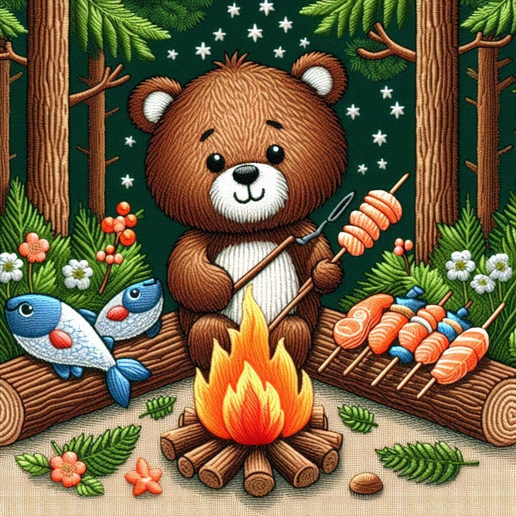 ソロキャンプをしている熊さん