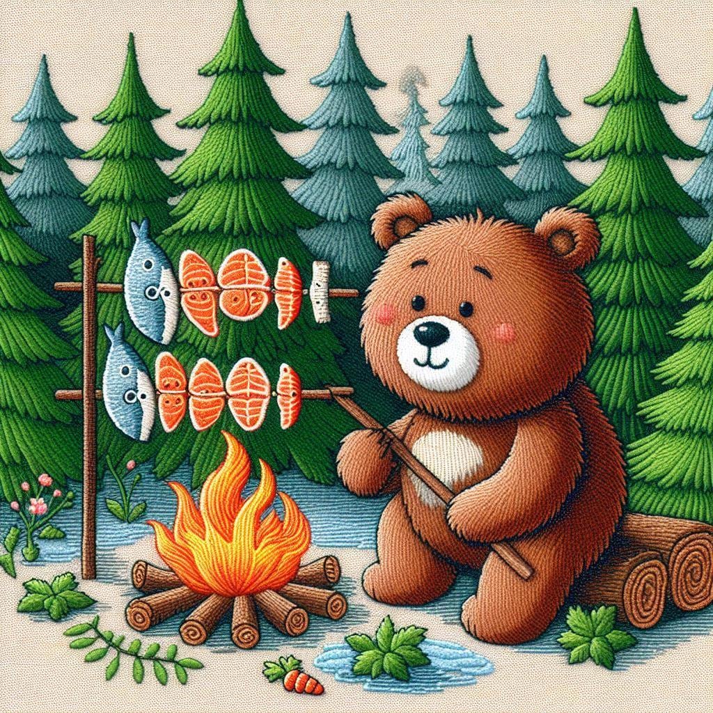 ソロキャンプをしている熊さん