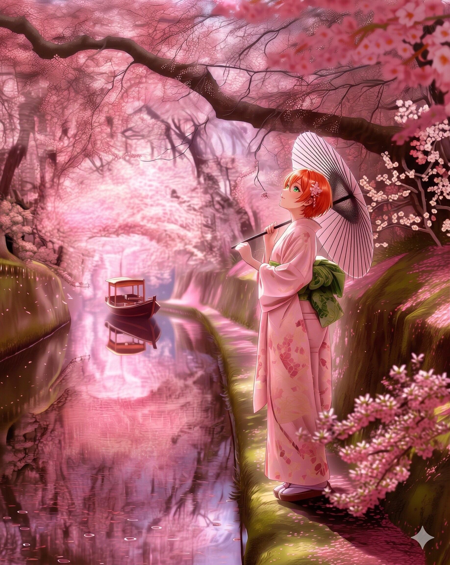 桜と着物美人