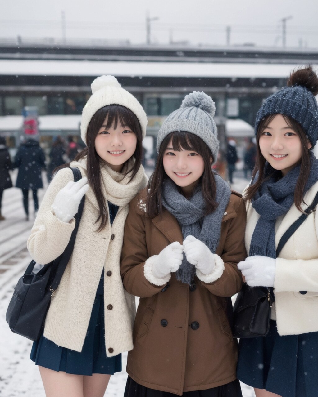 通学中の仲良し3人娘