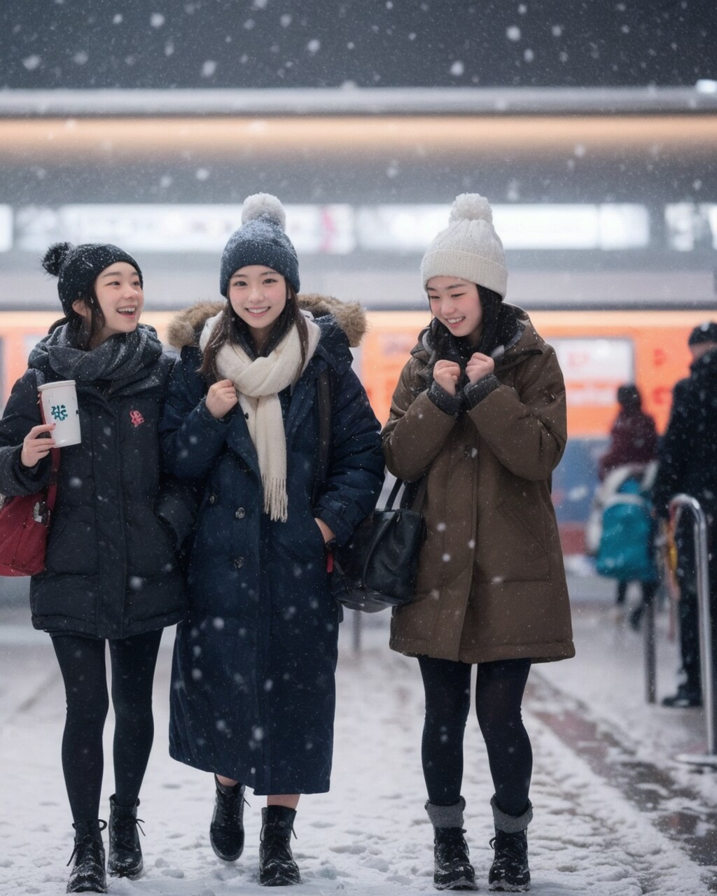 通学中の仲良し3人娘