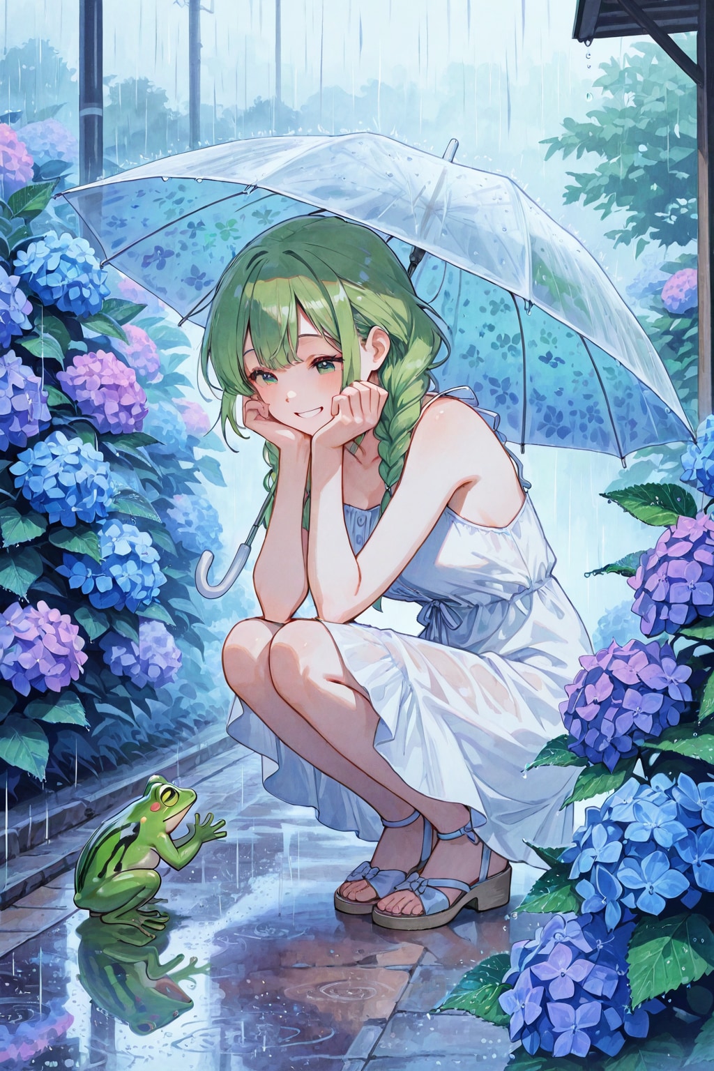 紫陽花と緑髪ちゃん