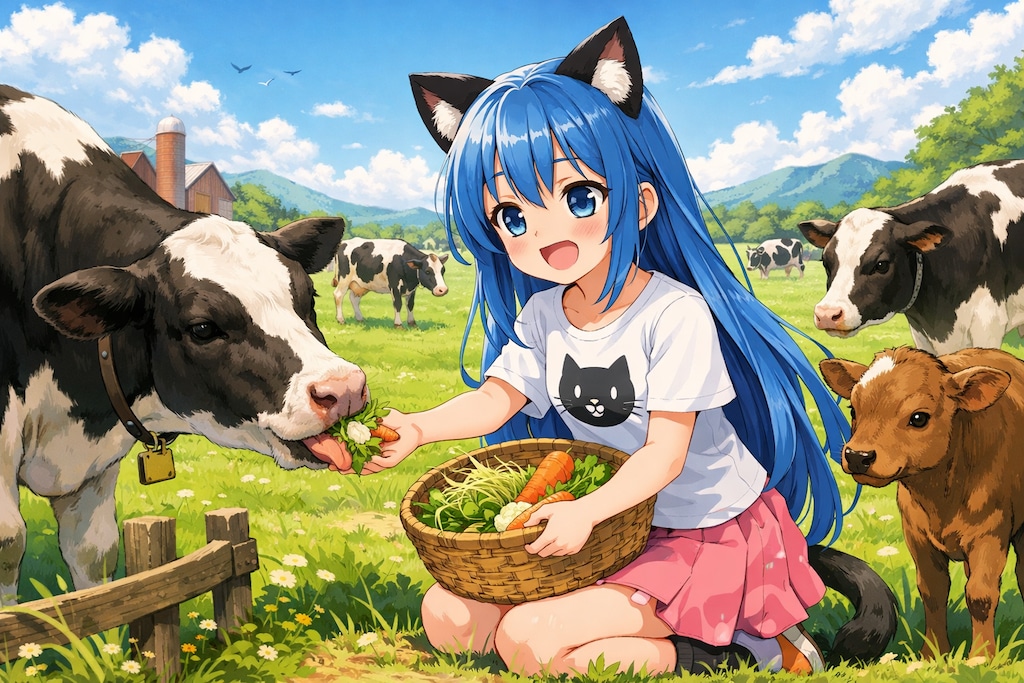 うしさんにご飯を上げるさくら