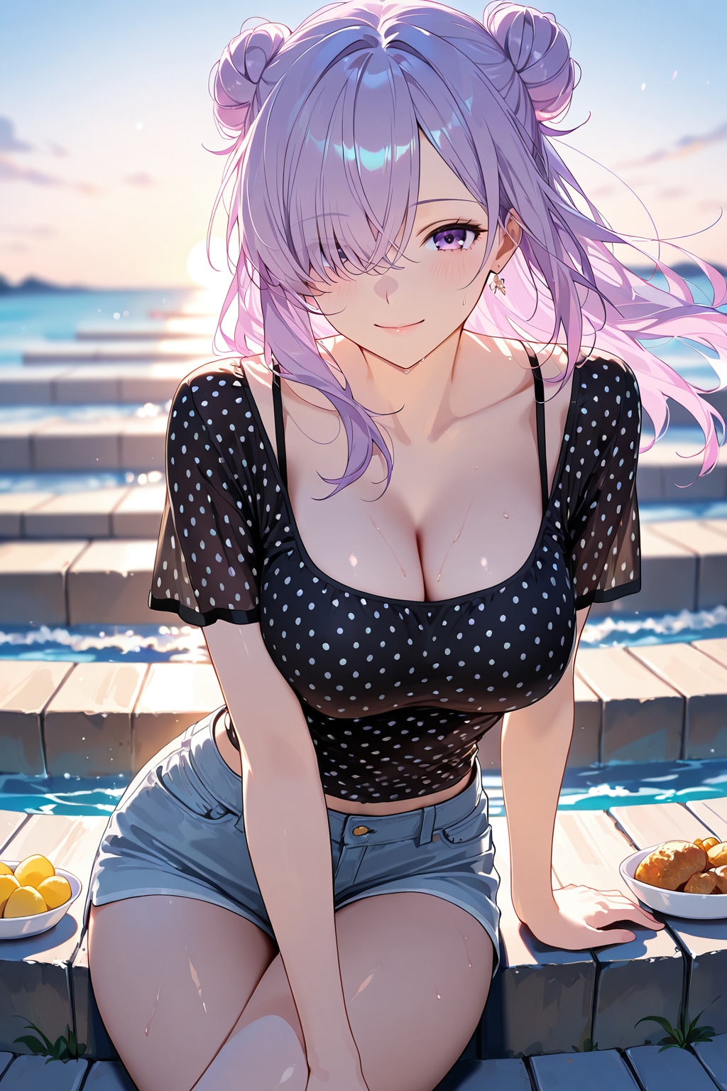 ブラックドット・トップスがセクシーなお姉さん♡