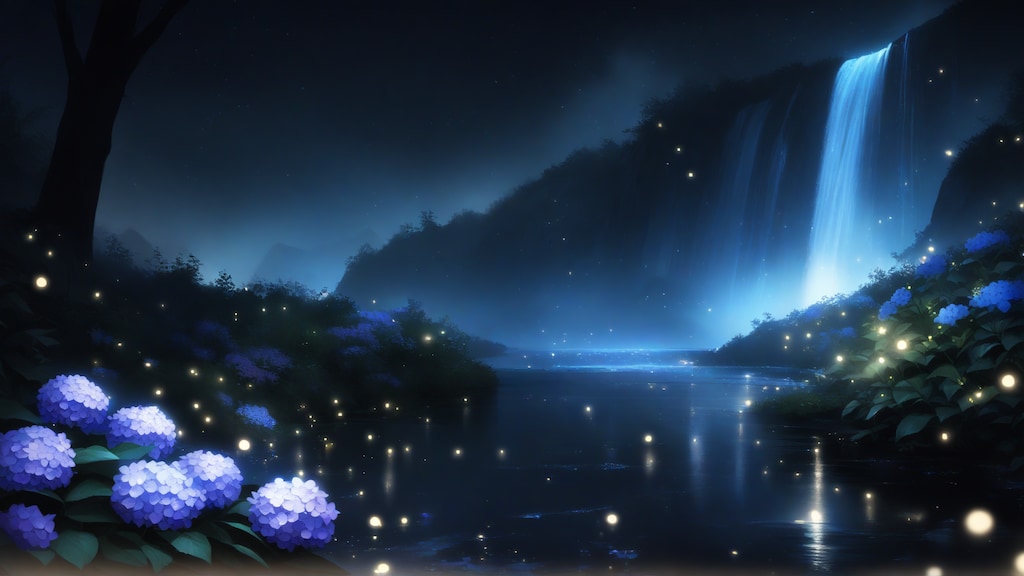 風景素材：紫陽花と蛍