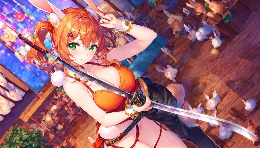 刀とウサギと神社