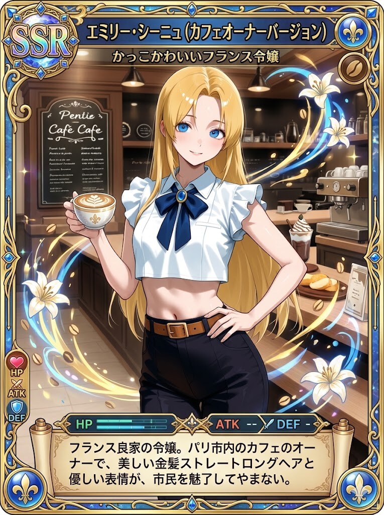 かっこかわいいフランス令嬢エミリー・シーニュのSSRカード　カフェオーナーバージョン