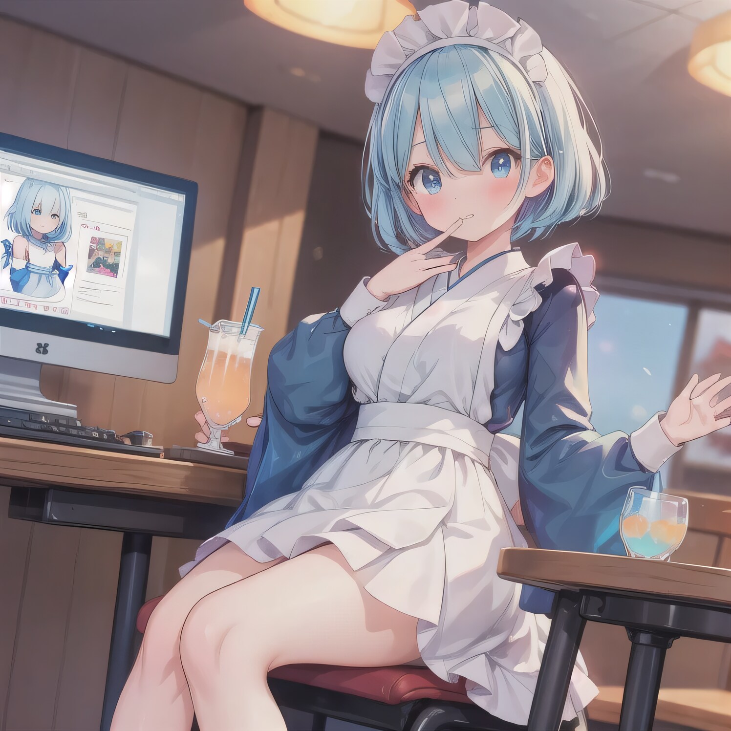 青髪ボブで漫画喫茶の少女２ | の人気AIイラスト・グラビア