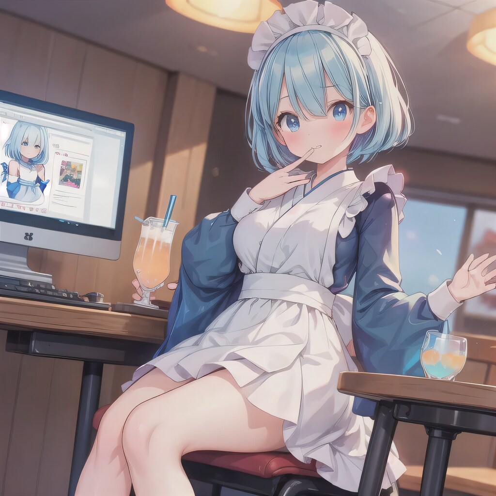 青髪ボブで漫画喫茶の少女２