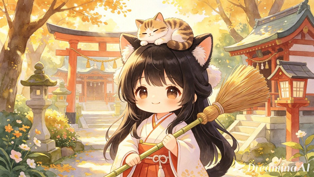 【頭の上にのせる】ねこ巫女とにゃんこ２（54/100）